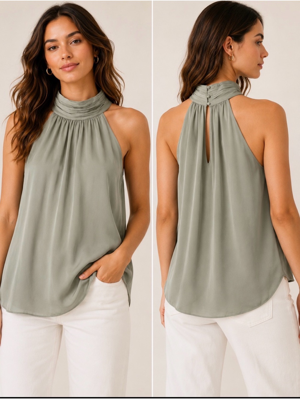 NWT Joie Erola XL Faded Cactus 100% Silk Halter Blouse